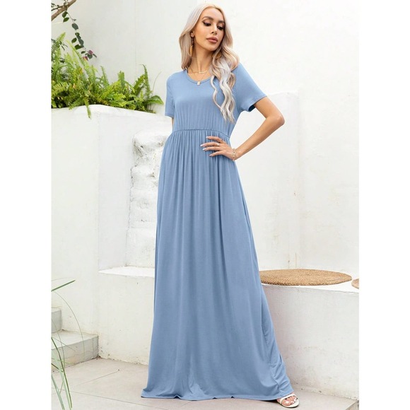 short sleeve Solid Hidden Pocket Maxi Dress - Picture 6 of 11